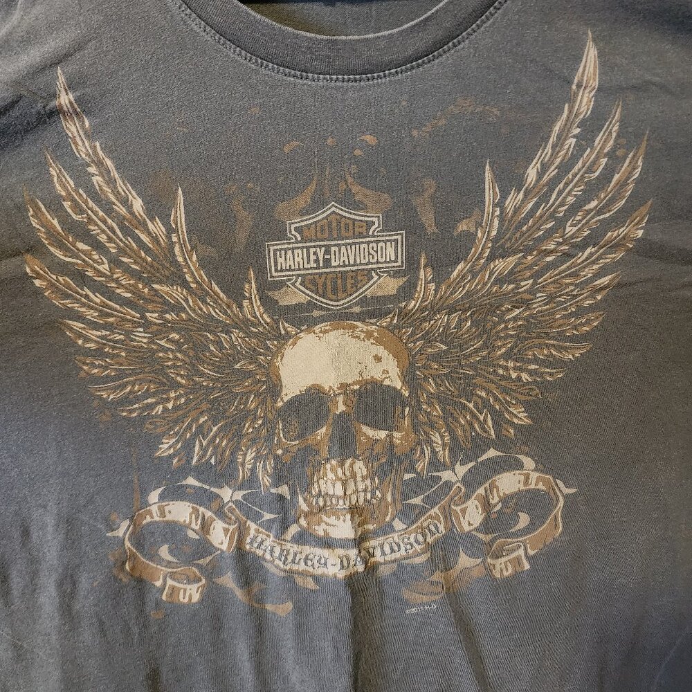 Men's 2XL Harley Davidson Skull Angel Wings Blue Crew Neck T-Shirt